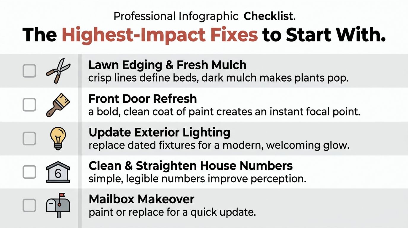 A checklist of professional home improvement tasks to help homeowners increase their curb appeal quickly.